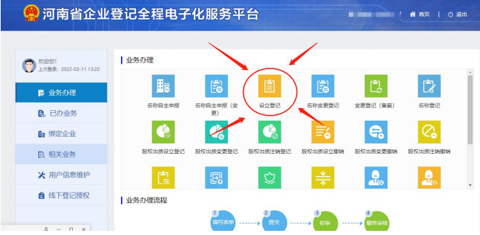 (河南省注冊分公司流程辦理進入設立登記